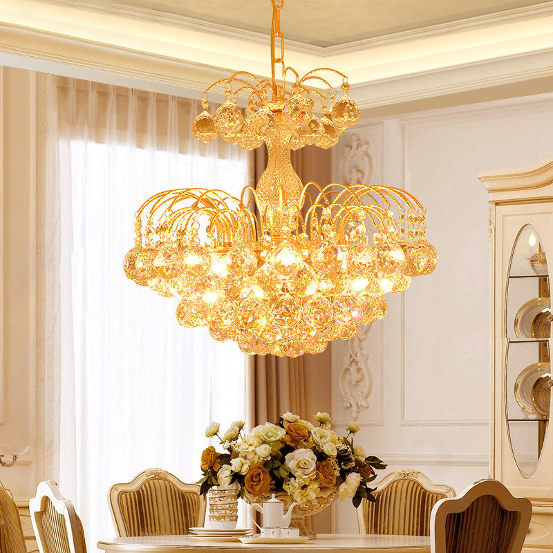 European Conic Ceiling Chandelier 6 Lights Crystal Bead Suspension Pendant Light in Gold Clearhalo 'Ceiling Lights' 'Chandeliers' 'Modern Chandeliers' 'Modern' Lighting' 1031885