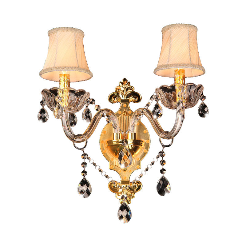 Bell Shade Bedroom Wall Mounted Light Simple Crystal Drip 2 Bulbs Gold Wall Sconce Lighting Clearhalo 'Modern wall lights' 'Modern' 'Wall Lamps & Sconces' 'Wall Lights' Lighting' 1031986