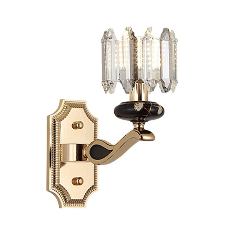 Cylindrical Bedroom Wall Sconce Light Minimalist Faceted Glass 1 Head Gold Wall Mount Lamp Clearhalo 'Modern wall lights' 'Modern' 'Wall Lamps & Sconces' 'Wall Lights' Lighting' 1032061