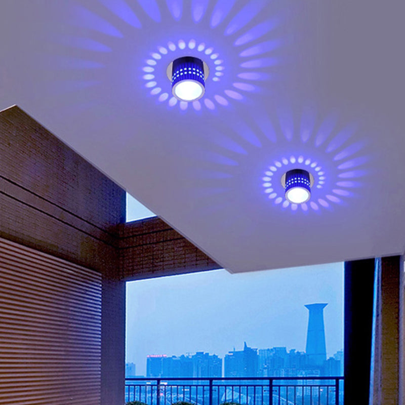 Cylindrical Color Changing Flush Light Contemporary Metal Chrome Finish LED Ceiling Mount Lamp for Corridor Clearhalo 'Ceiling Lights' 'Close To Ceiling Lights' 'Close to ceiling' 'Flush mount' Lighting' 1033868