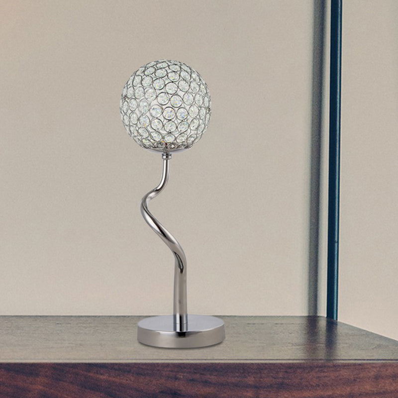 Chrome Globe Nights and Lamp Contemporary Inserted Crystal LED Bedroom Table Light Clearhalo 'Lamps' 'Table Lamps' Lighting' 1034038