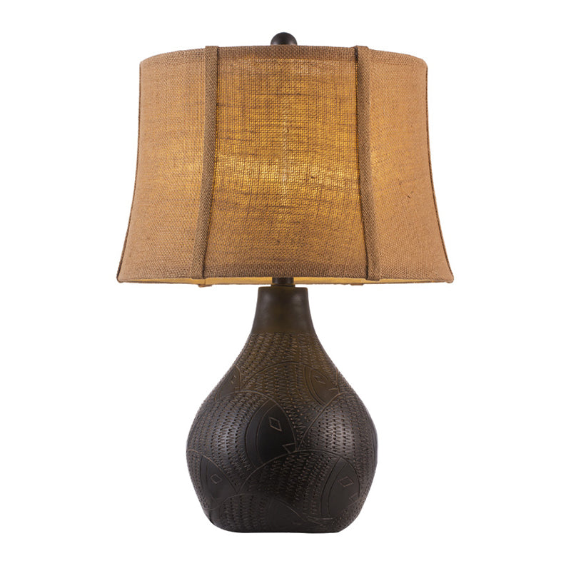 Resin Teardrop Table Light Rustic 1 Bulb Family Room Nightstand Lamp with Flaxen Drum Fabric Shade, 12"/15" Wide Clearhalo 'Lamps' 'Table Lamps' Lighting' 1034251