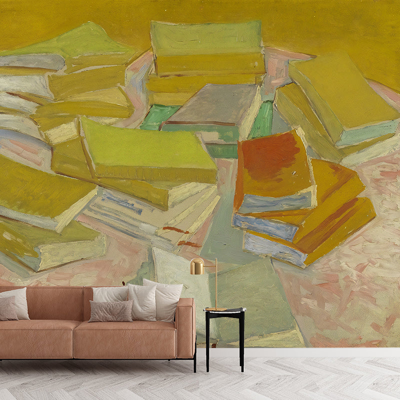 Illustration Stacked Books Mural Wallpaper Full Size Wall Art for Home Decor, Custom-Made Clearhalo 'Wall Decor' 'Wall Mural' 1036528