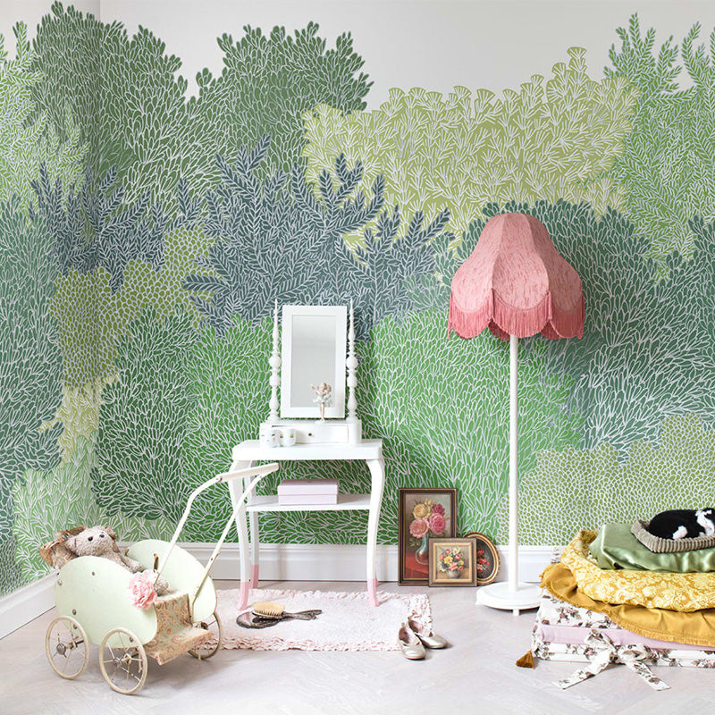 Large Watercolors of Trees Mural for Children Plants Wall Covering in Soft Color, Water-Resistant Green Clearhalo 'Wall Decor' 'Wall Mural' 1041323
