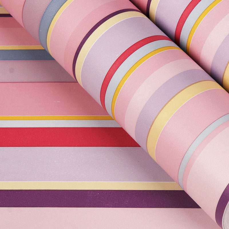 17.5" x 65.5' Simplicity Wallpaper Roll for Girl's Bedroom Decoration with Vertical Stripe Design in Soft Pink, Self-Adhesive Clearhalo 'Wall Decor' 'Wallpaper' 1049231