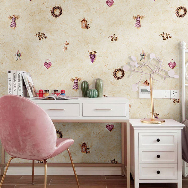 Contemporary Wallpaper Roll in Soft Color Cartoon Star and Heart Wall Decor, 33 ft. x 20.5 in Yellow Clearhalo 'Wall Decor' 'Wallpaper' 1062128