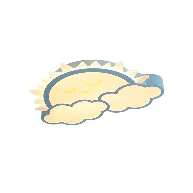 Sun and Cloud Kids Room Ceiling Flush Mount Acrylic LED Nordic Flush Light Fixture in Yellow/Blue/Pink Clearhalo 'Ceiling Lights' 'Close To Ceiling Lights' 'Close to ceiling' 'Flush mount' Lighting' 1062411