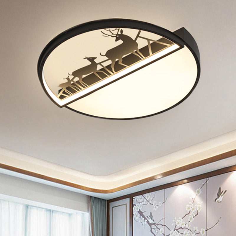 Circle Flush Mount Recessed Lighting Nordic Acrylic Bedroom LED Ceiling Lamp with Deer Silhouette in Grey/Black/White Clearhalo 'Ceiling Lights' 'Close To Ceiling Lights' 'Close to ceiling' 'Flush mount' Lighting' 1062904