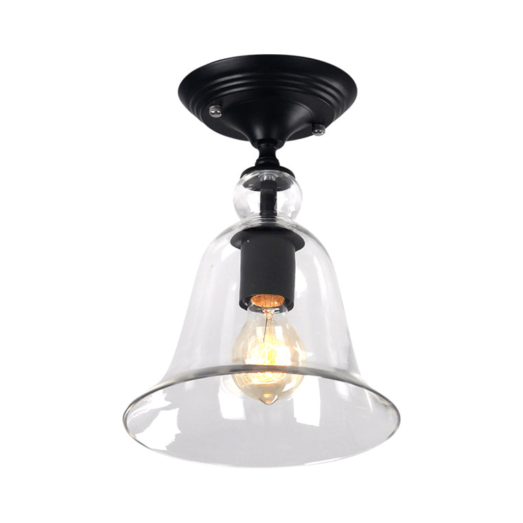 Contemporary 1 Light Semi Flush Mount Lighting with Glass Shade Black Bell Semi Flush Ceiling Light Clearhalo 'Ceiling Lights' 'Close To Ceiling Lights' 'Close to ceiling' 'Glass shade' 'Glass' 'Semi-flushmount' Lighting' 107893