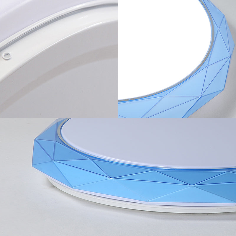 Diamond Flush Ceiling Light Nordic Acrylic Shade White/Pink/Blue LED Bedroom Ceiling Flush Mount in Warm/White, 16"/19.5" Dia Clearhalo 'Ceiling Lights' 'Close To Ceiling Lights' 'Close to ceiling' 'Flush mount' Lighting' 108069