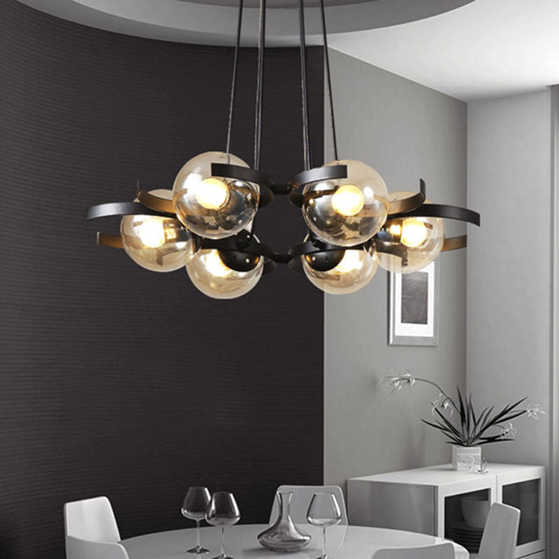 Black 6 Lights Multiple Hanging Light Industrial Clear Glass Ball Shade Cluster Pendant Clearhalo 'Ceiling Lights' 'Glass shade' 'Glass' 'Industrial Pendants' 'Industrial' 'Middle Century Pendants' 'Pendant Lights' 'Pendants' 'Tiffany' Lighting' 1126504