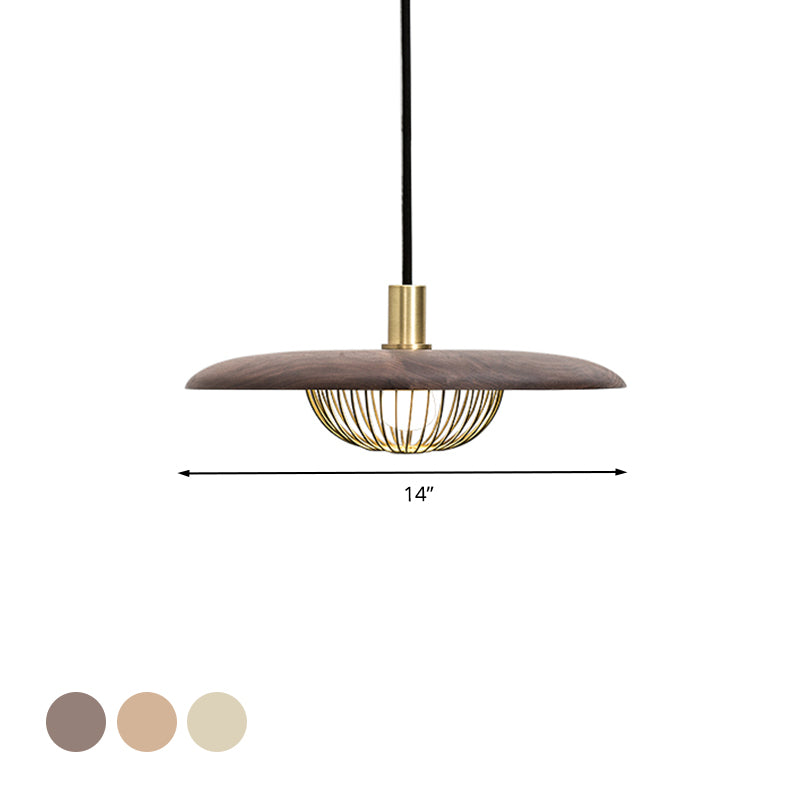 Iron Wire Domed Pendant Light with Wooden Shade Cloth Shop 1 Light Modern Suspension Light Clearhalo 'Ceiling Lights' 'Modern Pendants' 'Modern' 'Pendant Lights' 'Pendants' Lighting' 1127725