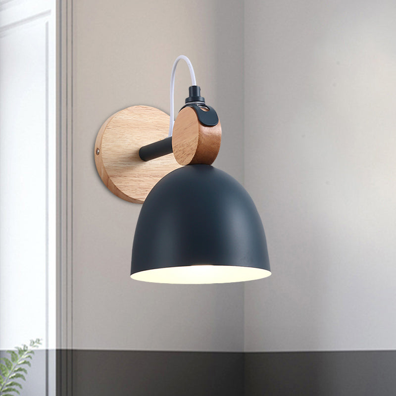 Metal Bowl Shade Sconce Lamp Kid Bedroom Shop 1 Head Macaron Style Wall Light Clearhalo 'Cast Iron' 'Glass' 'Industrial' 'Modern wall lights' 'Modern' 'Tiffany' 'Traditional wall lights' 'Wall Lamps & Sconces' 'Wall Lights' Lighting' 1128021