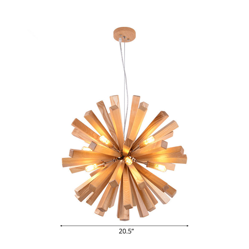 Starburst Chandelier Pendant Light Modernism Wood 14"/20.5"/28" Dia LED Beige Hanging Ceiling Light Clearhalo 'Carpenter Chandeliers' 'Ceiling Lights' 'Chandeliers' 'Industrial' 'Modern Chandeliers' 'Modern' Lighting' 113010