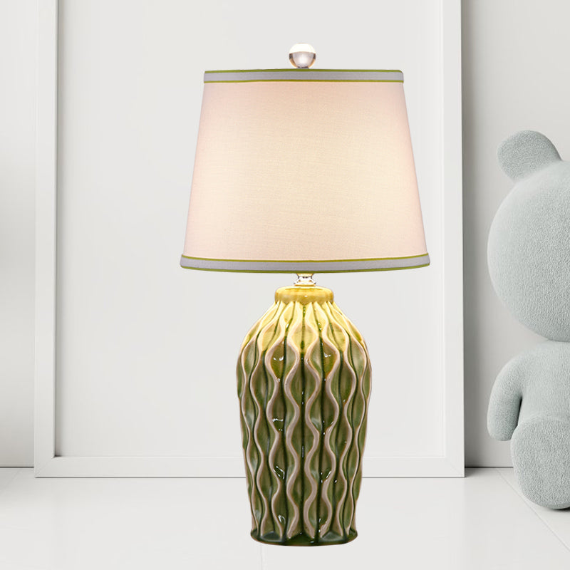 1 Head Ceramic Reading Book Light Rural Blue/Green Twist-Patterned Pottery Living Room Table Lighting with Shade Clearhalo 'Lamps' 'Table Lamps' Lighting' 1136091