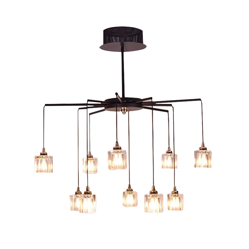 Black Finish Radial Ceiling Chandelier Modernist 10 Lights Metal Pendant with Cube Clear Crystal Shade Clearhalo 'Ceiling Lights' 'Chandeliers' 'Modern Chandeliers' 'Modern' Lighting' 1136330
