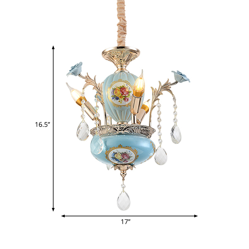 Blue 2 Layer Hanging Chandelier Traditional Ceramics 3-Light Corridor Ceiling Pendant Lamp Clearhalo 'Ceiling Lights' 'Chandeliers' 'Modern Chandeliers' 'Modern' Lighting' 1136370