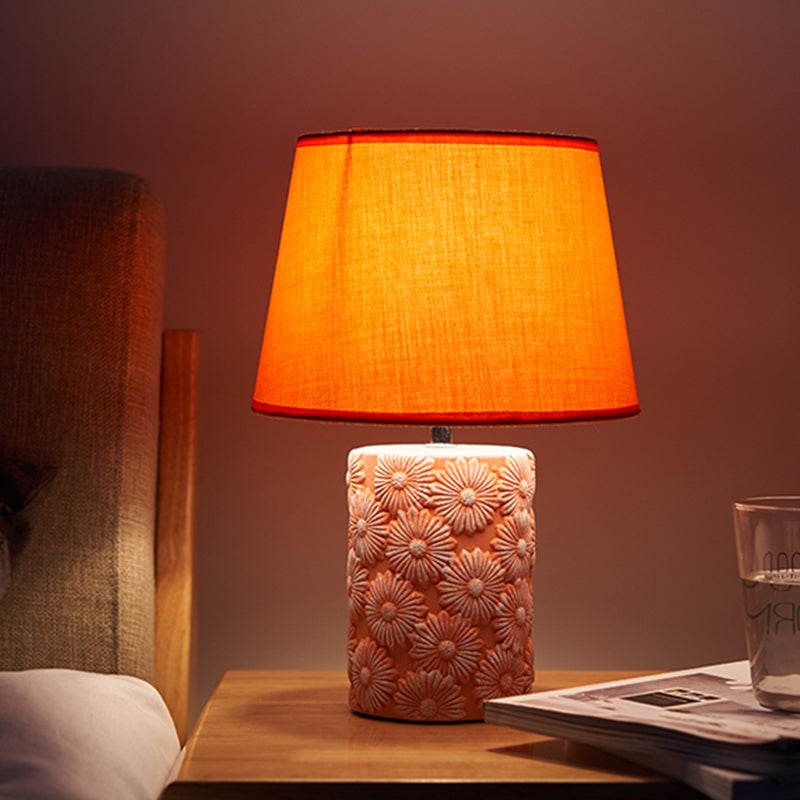 Orange Tapered Drum Table Light Rustic Fabric Head Bedside Night