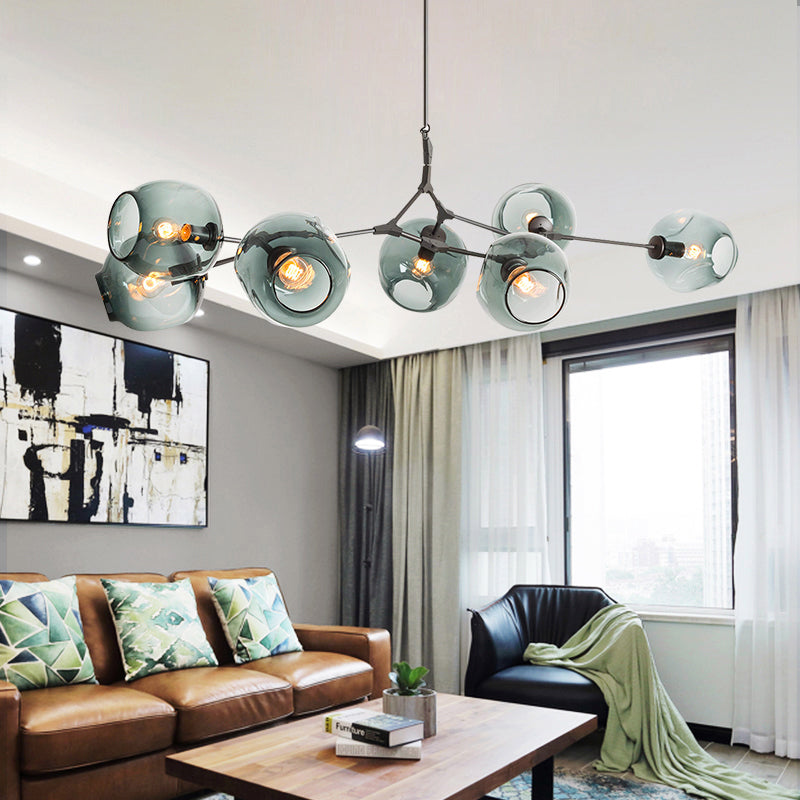 Bubble Chandelier Light Fixture with Ball Shade Modern Style Glass 5/6/7 Lights Black/Gold Finish Ceiling Lighting Clearhalo 'Ceiling Lights' 'Chandeliers' 'Glass shade' 'Glass' 'Modern Chandeliers' 'Modern' Lighting' 113688