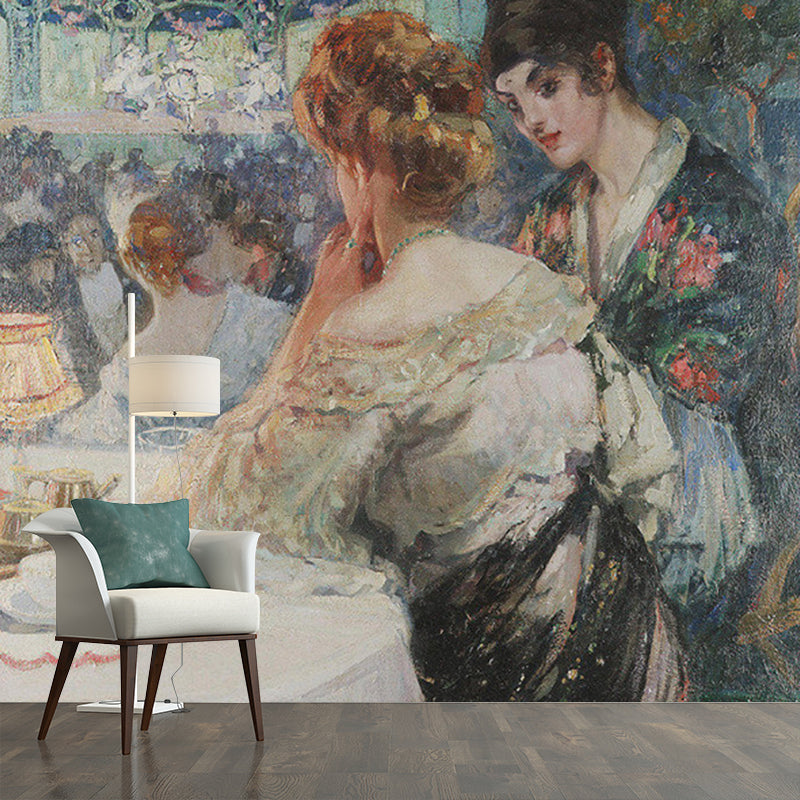 Vintage Al Teatro Wall Murals for Living Room Custom Size Wall Covering in Blue-White Clearhalo 'Wall Decor' 'Wall Mural' 1150719