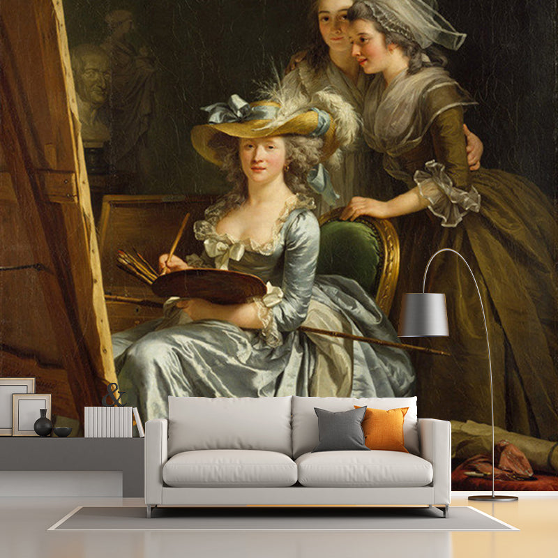 Portrait De Marie Wall Murals Classical Non-Woven Material Wall Art in Blue-Brown Clearhalo 'Wall Decor' 'Wall Mural' 1151706