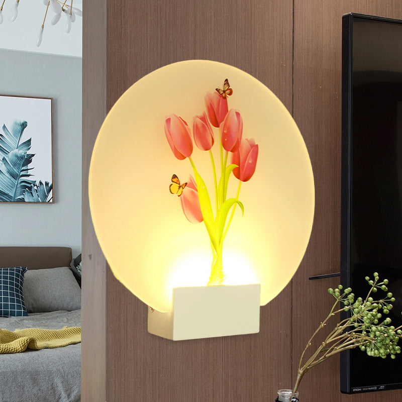 LED Hallway Wall Mural Light Asia Style White Floral Bud/Blossoming Flower Wall Lighting Fixture with Rounded Acrylic Shade White A Clearhalo 'Wall Lamps & Sconces' 'Wall Lights' Lighting' 1155349