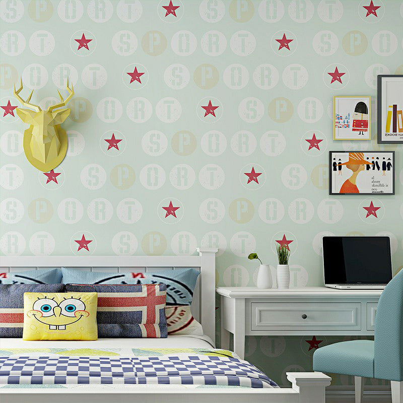 Removable Novelty Kids Wallpaper Roll with Star and Letter Pattern Soft Color Wall Covering, Self Stick Light Blue Clearhalo 'Wall Decor' 'Wallpaper' 1170650