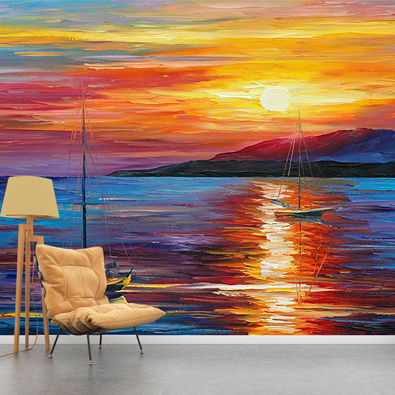 Orange-Blue Classic Wall Murals Large Leonid Afremov Sunset Oil Painting Wall Decor Clearhalo 'Wall Decor' 'Wall Mural' 1171273