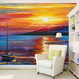 Orange-Blue Classic Wall Murals Large Leonid Afremov Sunset Oil Painting Wall Decor Clearhalo 'Wall Decor' 'Wall Mural' 1171274