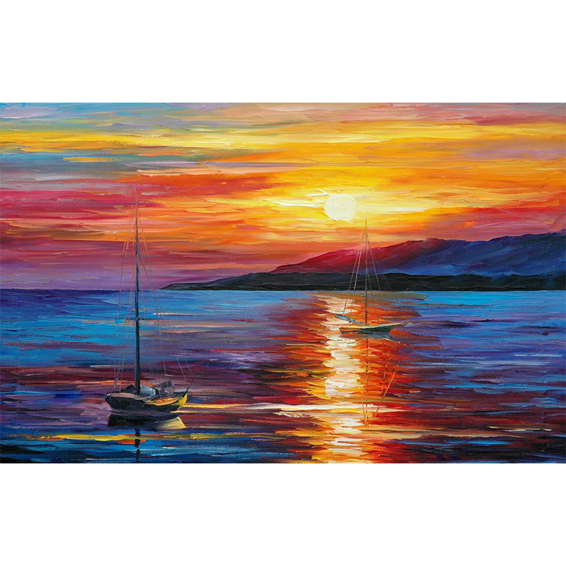 Orange-Blue Classic Wall Murals Large Leonid Afremov Sunset Oil Painting Wall Decor Clearhalo 'Wall Decor' 'Wall Mural' 1171275