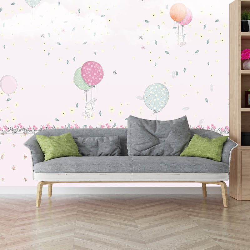 Soft Color Balloons Wall Murals Stain-Resistant Wall Covering for Baby Room, Non-Woven Cloth Pink Clearhalo 'Wall Decor' 'Wall Mural' 1171757