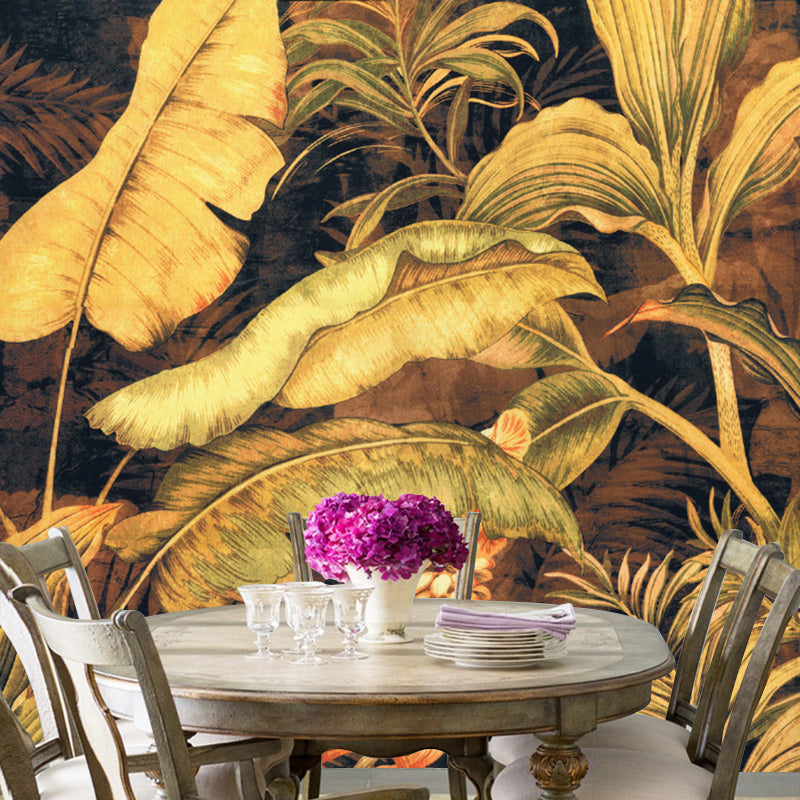 Stain-Proof Wall Covering Murals Tropical Non-Woven Wall Art with Banana Leaves Pattern Brown A Clearhalo 'Wall Decor' 'Wall Mural' 1172580