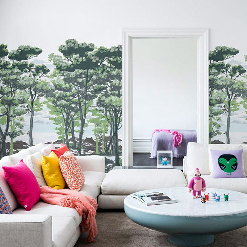 Nordic Coastal Forest Wallpaper Murals Non-Woven Moisture Resistant Dark Color Wall Art for Home Decor Blackish Green Clearhalo 'Wall Decor' 'Wall Mural' 1172760