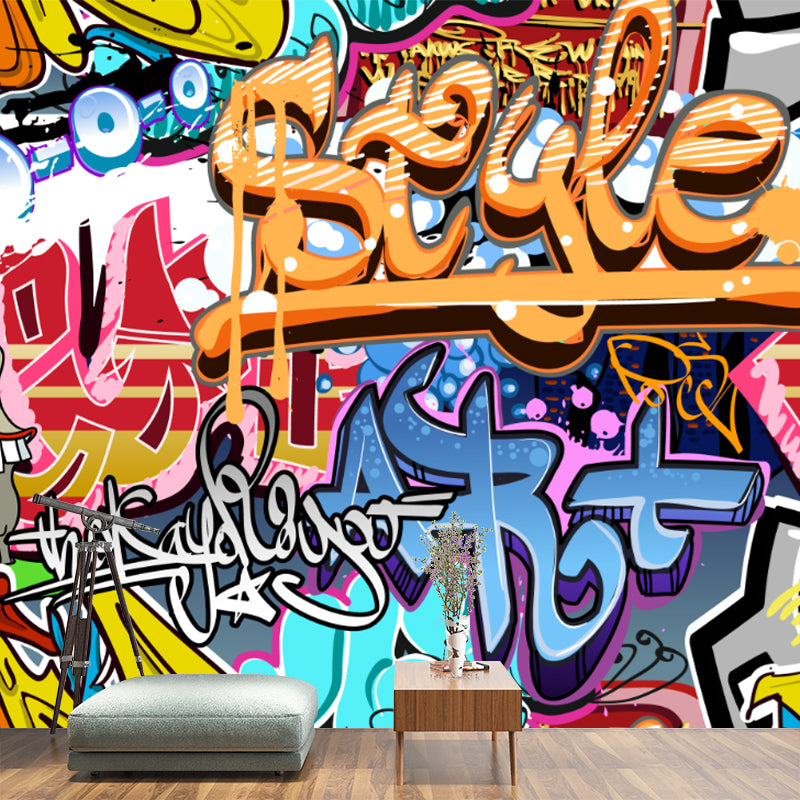 Graffiti Mural Wallpaper Contemporary Stain Resistant Bedroom Wall Decoration, Custom-Made Clearhalo 'Wall Decor' 'Wall Mural' 1173246