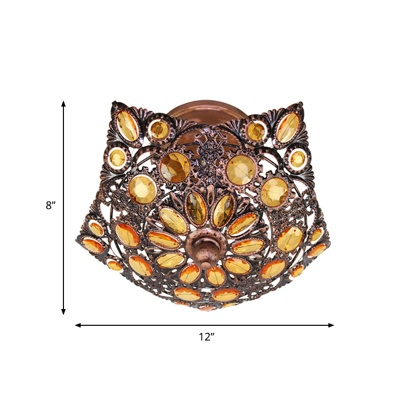 Metal Shade Brass Flushmount Lighting Hollow 3 Heads Bohemian Ceiling Mount for Hotel Clearhalo 'Ceiling Lights' 'Close To Ceiling Lights' 'Close to ceiling' 'Flush mount' Lighting' 1174229