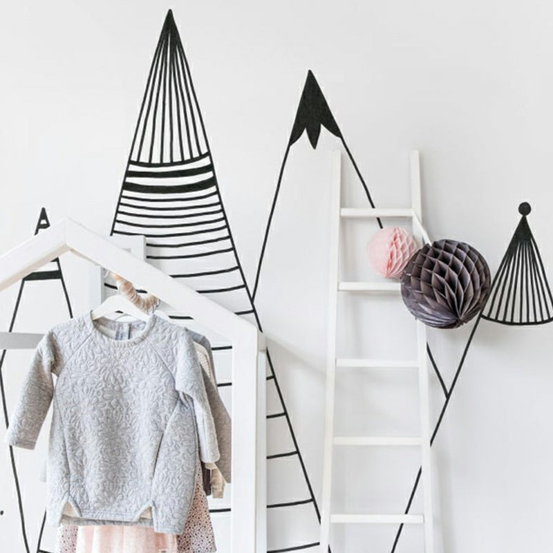 Cartoon Hills Wall Paper Murals Childrens Art Non-Woven Wall Decor in Black-White Black-White Clearhalo 'Wall Decor' 'Wall Mural' 1180992