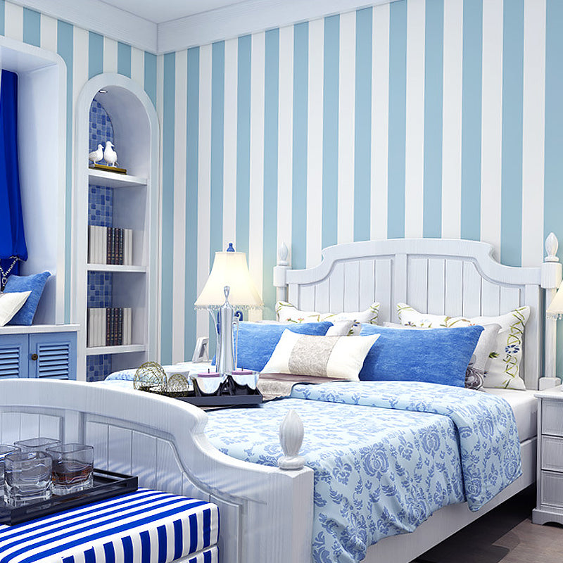 Removable Adhesive Stripe Wallpaper Roll 28.5-sq ft Mediterranean Wall Art for Kids Bedroom, Light Blue Clearhalo 'Wall Decor' 'Wallpaper' 1184701