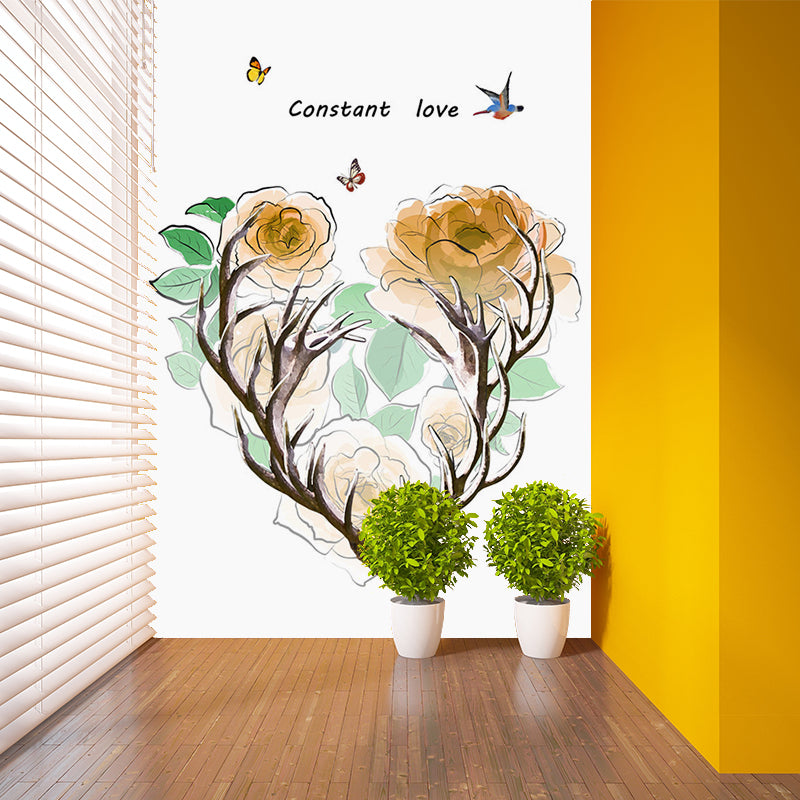 Stain Resistant Wallpaper Mural Artistry Non-Woven Fabric Wall Decor with Antler and Flower Pattern Clearhalo 'Wall Decor' 'Wall Mural' 1186190
