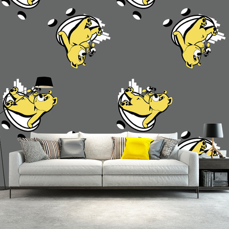 Pastel Color Bear Wall Murals Decal for Home Decor Cartoon Style Boys Bedroom Wall Art Gray-Yellow Clearhalo 'Wall Decor' 'Wall Mural' 1186509