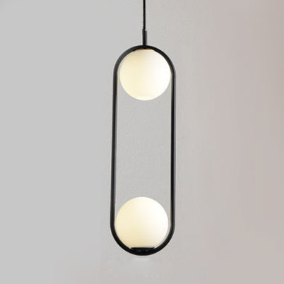 1/2 Lights Bedroom Pendant Light with Globe White Glass Shade Modern Black/Gold Hanging Ceiling Lamp 2 Black Clearhalo 'Ceiling Lights' 'Glass shade' 'Glass' 'Modern Pendants' 'Modern' 'Pendant Lights' 'Pendants' Lighting' 119397