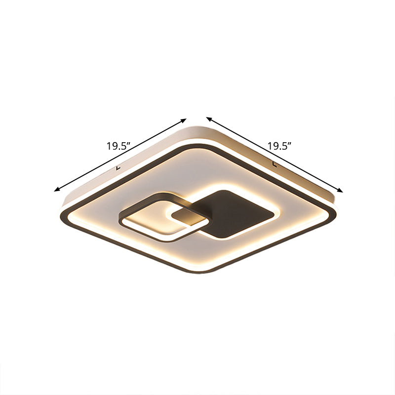 LED Bedroom Ceiling Mounted Fixture Modern Black Flush Light with Squared Acrylic Shade in White/Warm Light, 16"/19.5" W Clearhalo 'Ceiling Lights' 'Close To Ceiling Lights' 'Close to ceiling' 'Flush mount' Lighting' 1194004