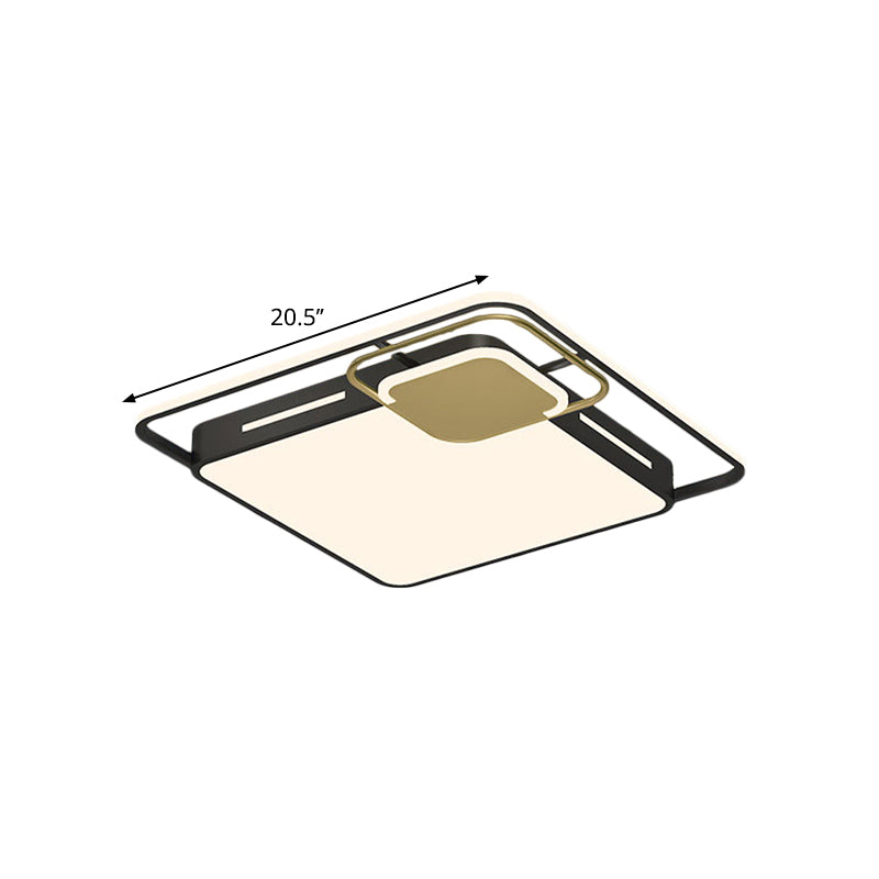 Modernism Square Flush Light Fixture Metallic LED Bedroom Ceiling Flush in Black-Gold, White/Warm Light Clearhalo 'Ceiling Lights' 'Close To Ceiling Lights' 'Close to ceiling' 'Flush mount' Lighting' 1194013