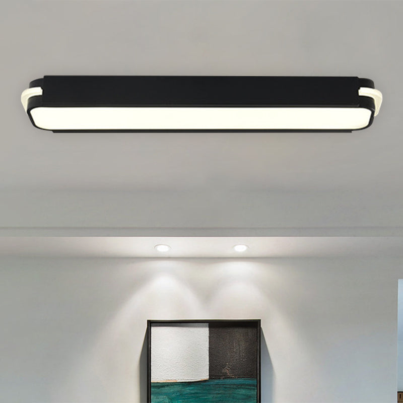 Metallic Rectangle Ceiling Mounted Fixture Modern 19"/27"/34.5" Long LED Black Flushmount in White/Warm Light Clearhalo 'Ceiling Lights' 'Close To Ceiling Lights' 'Close to ceiling' 'Flush mount' Lighting' 1194028