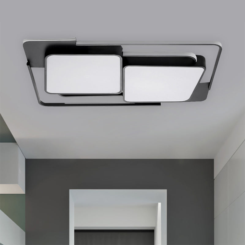 Metal Rectangular Flush Ceiling Light Modern White/Black LED Flush Lamp Fixture in White/Warm Light for Living Room Clearhalo 'Ceiling Lights' 'Close To Ceiling Lights' 'Close to ceiling' 'Flush mount' Lighting' 1194053