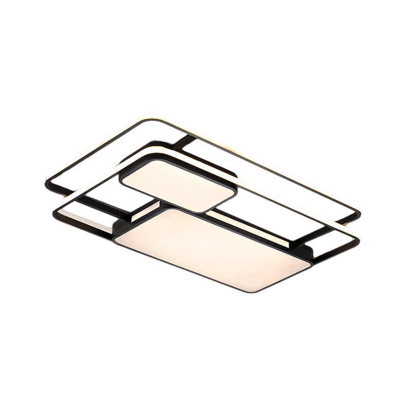 White/Black Rectangle Ceiling Flush Modernism LED Metallic Flush Lighting in White/Warm Light for Drawing Room Clearhalo 'Ceiling Lights' 'Close To Ceiling Lights' 'Close to ceiling' 'Flush mount' Lighting' 1194057
