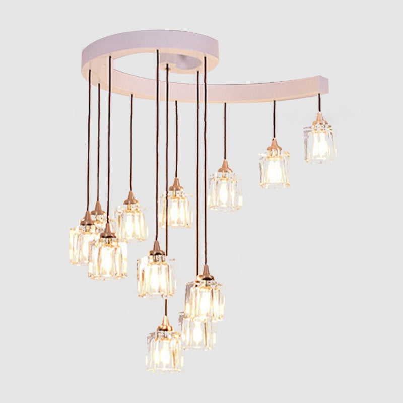 Spiral Crystal Cylinder Cluster Pendant Modernism 12-Bulb Bedroom Hanging Light in White Clearhalo 'Ceiling Lights' 'Modern Pendants' 'Modern' 'Pendant Lights' 'Pendants' Lighting' 1194121