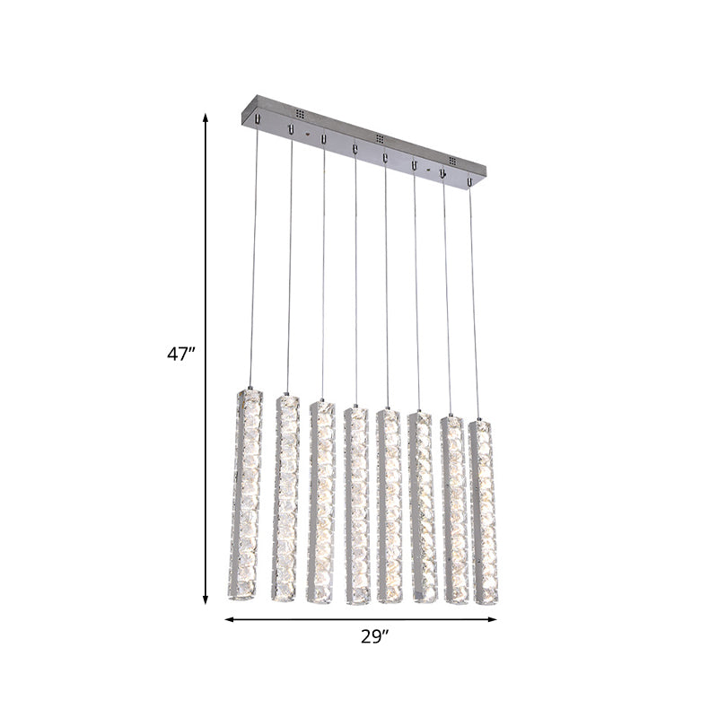 Crystal-Encrusted Rectangle Drop Pendant Minimalism Dining Table LED Multi Hanging Light in Chrome Clearhalo 'Ceiling Lights' 'Modern Pendants' 'Modern' 'Pendant Lights' 'Pendants' Lighting' 1194143