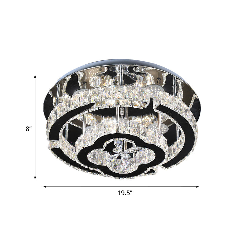 LED Semi Flush Light Fixture Modern Tiered Frame Crystal Embedded Close to Ceiling Lighting in Stainless Steel Clearhalo 'Ceiling Lights' 'Close To Ceiling Lights' 'Close to ceiling' 'Semi-flushmount' Lighting' 1194195
