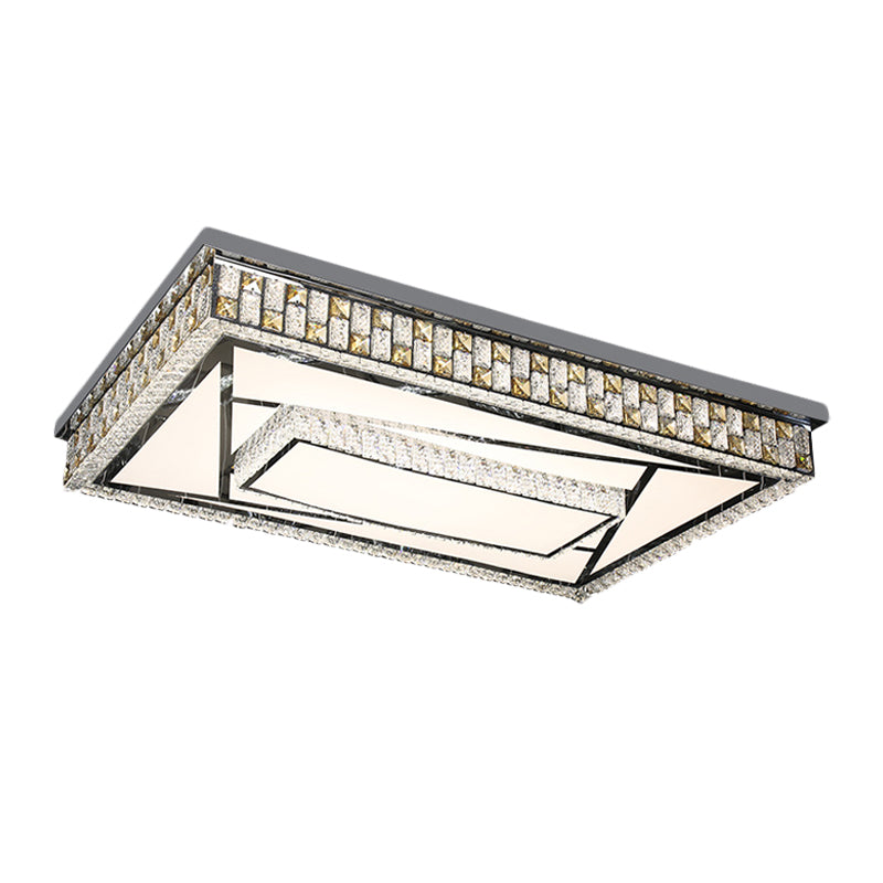 Modern 2-Layer Rectangle Flushmount Inserted Crystal LED Flush Ceiling Light Fixture with Check Side in Chrome Clearhalo 'Ceiling Lights' 'Close To Ceiling Lights' 'Close to ceiling' 'Flush mount' Lighting' 1194210