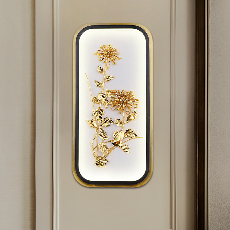 Metallic Rectangle Plum Blossom Mural Light Oriental Style LED Wall Mounted Light Fixture in Gold Gold B Clearhalo 'Wall Lamps & Sconces' 'Wall Lights' Lighting' 1194874